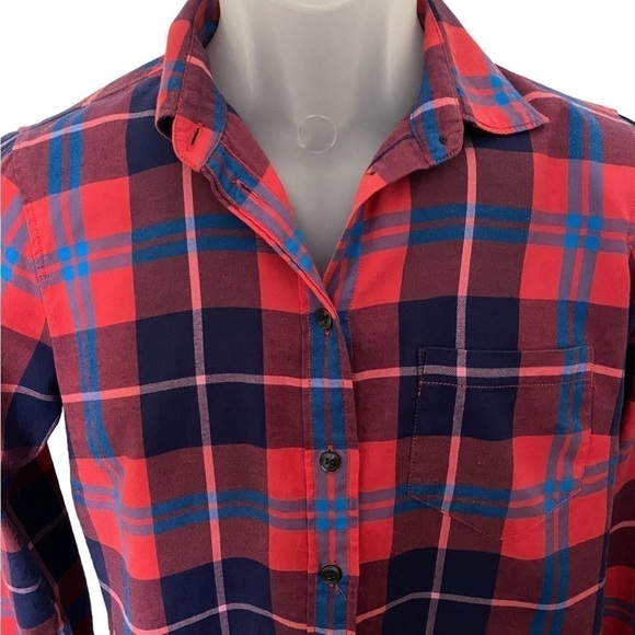 J. CREW Perfect Fit Red & Blue Button Down Shirt Women SP Small Petite - Picture 2 of 5